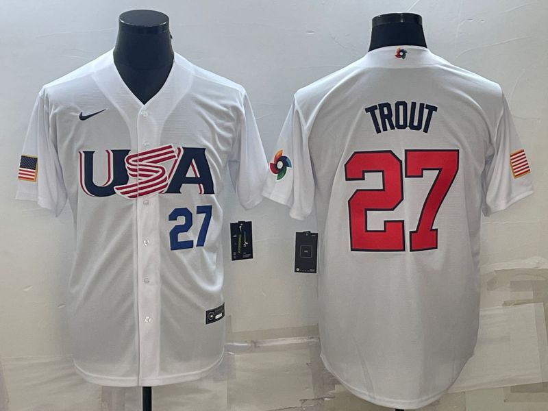 Men 2023 World Cub USA #27 Trout White Nike MLB Jersey->more jerseys->MLB Jersey